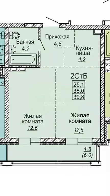 2-к кв. Новосибирская область, Новосибирск ул. Фрунзе, с1 (39.8 м) - Фото 0