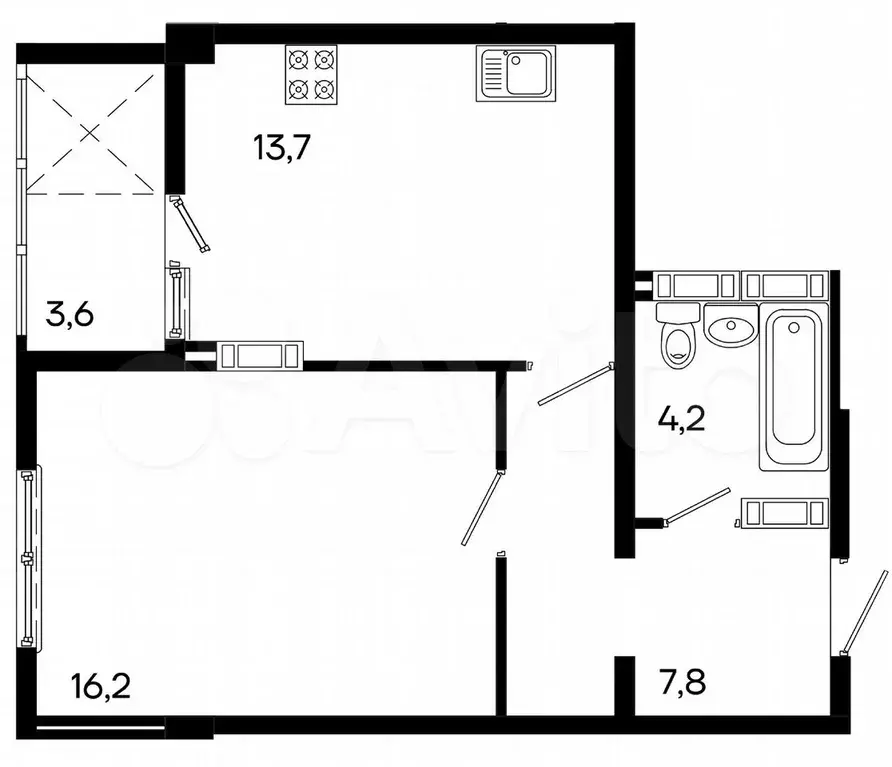 1-к. квартира, 45,5 м, 2/16 эт. - Фото 1