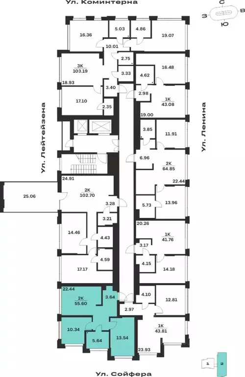 2-к кв. Тульская область, Тула Прайм Сойфера жилой комплекс (55.6 м) - Фото 2
