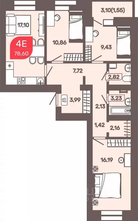 3-к кв. Забайкальский край, Чита Романовский мкр, 31 (78.6 м) - Фото 0