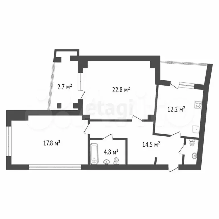 2-к. квартира, 74 м, 8/16 эт. - Фото 0