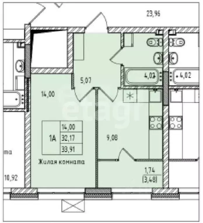 1-к кв. Татарстан, Казань ул. Михаила Миля, 11 (32.1 м) - Фото 2