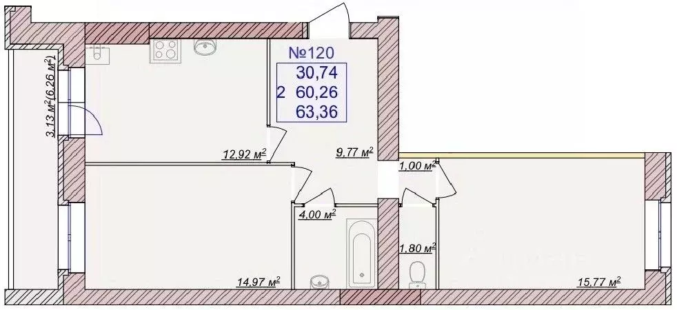 2-к кв. Ярославская область, Ярославский муниципальный округ, пос. ... - Фото 1