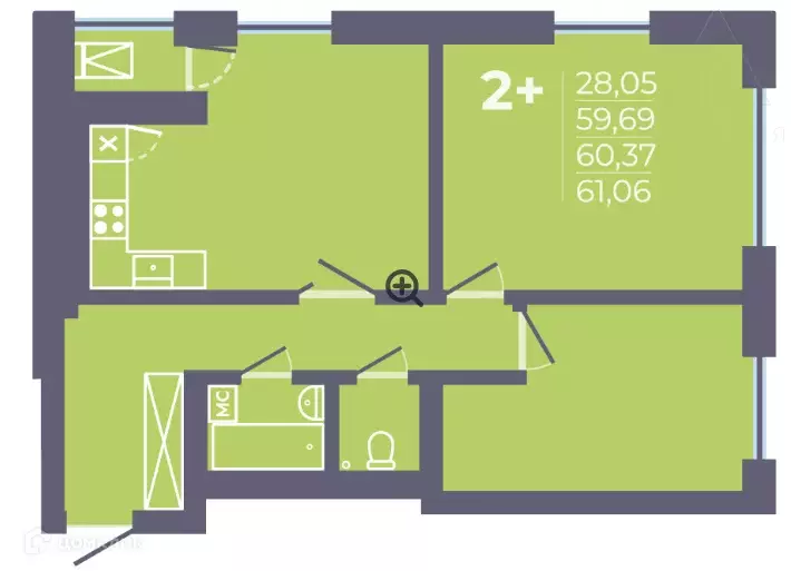 Продаётся 2-к квартира, 60.37 м - Фото 1