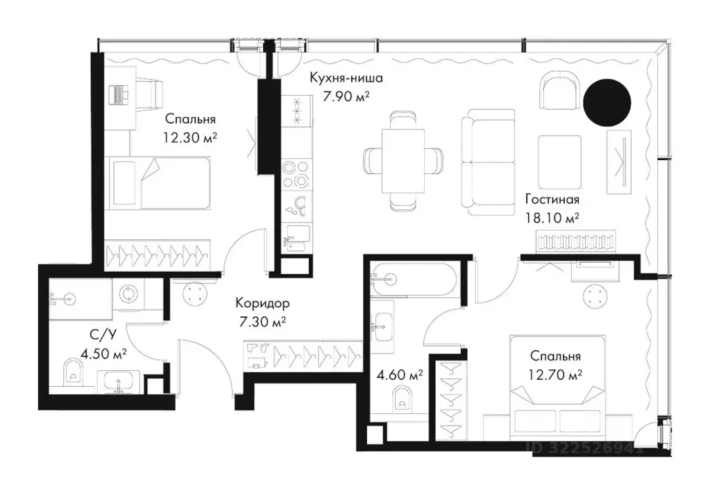2-к кв. Москва Северный ао, Беговой р-н, Слава жилой комплекс (67.4 м) - Фото 1