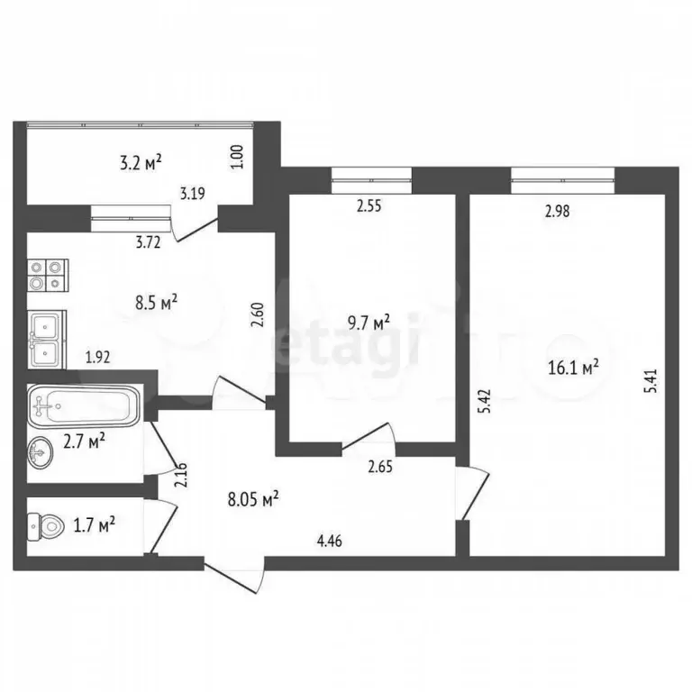 2-к. квартира, 50 м, 12/14 эт. - Фото 0