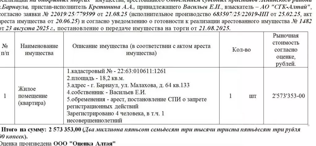 Свободной планировки кв. Алтайский край, Барнаул ул. Малахова, 64 ... - Фото 1