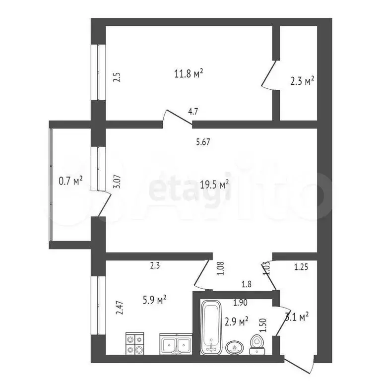 2-к. квартира, 45,5 м, 2/5 эт. - Фото 0