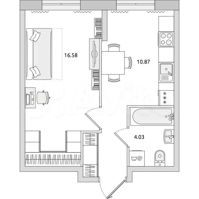 1-к. квартира, 35,3 м, 1/21 эт. - Фото 1