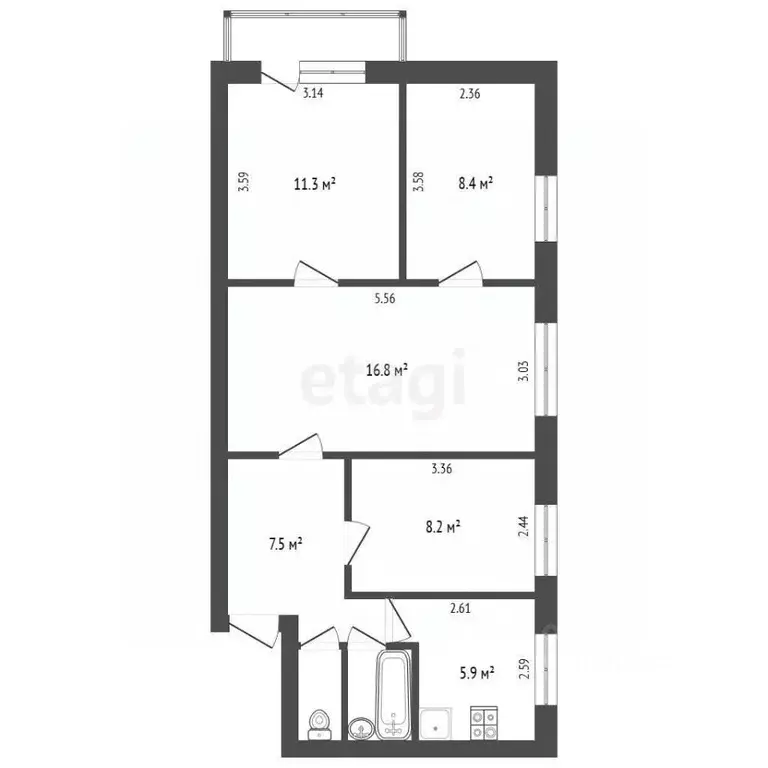 4-к кв. Калужская область, Калуга Хрустальная ул., 60 (61.3 м) - Фото 2