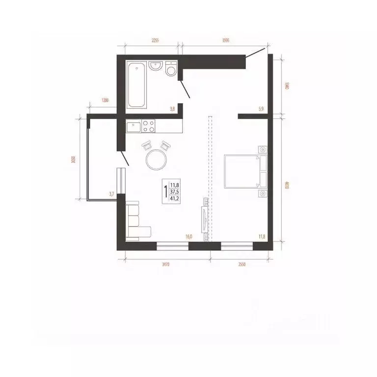 1-к кв. Иркутская область, Иркутск Сарафановская ул. (41.2 м) - Фото 1