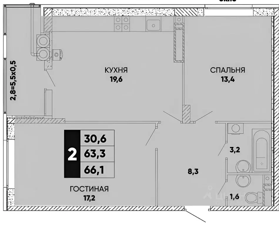 2-к кв. Ростовская область, Ростов-на-Дону ул. Берберовская, 8с1 (66.0 ... - Фото 1