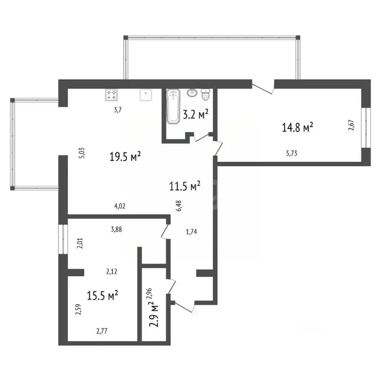 3-к кв. Иркутская область, Иркутск Топкинский мкр, 77/1 (67.4 м) - Фото 2