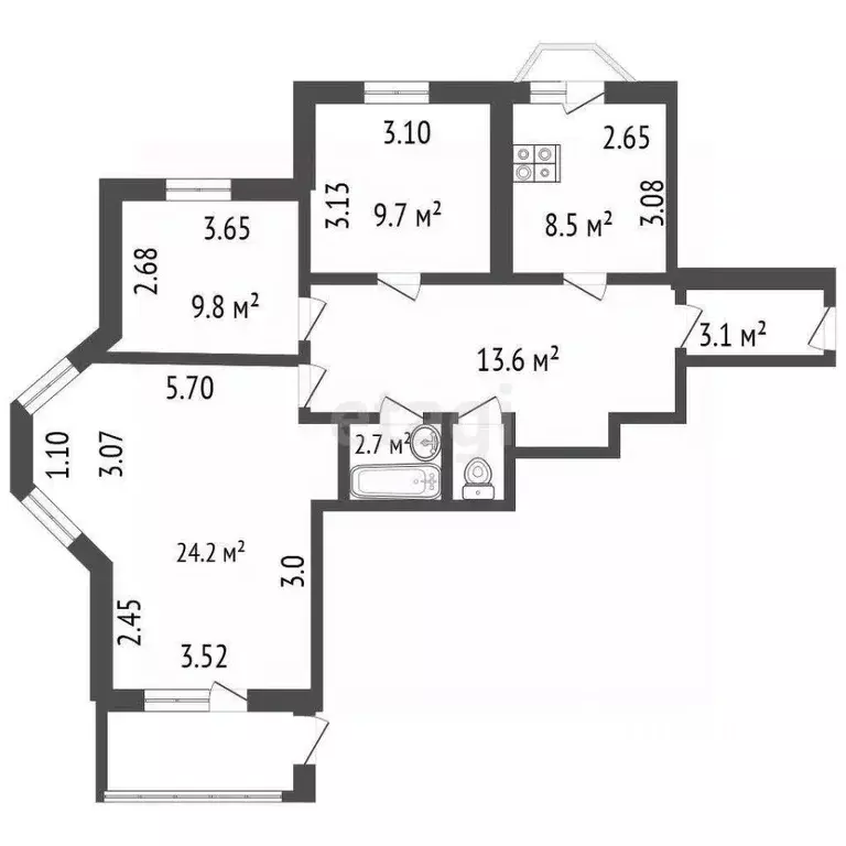 3-к кв. Владимирская область, Ковров ул. Маяковского, 24 (72.8 м) - Фото 2