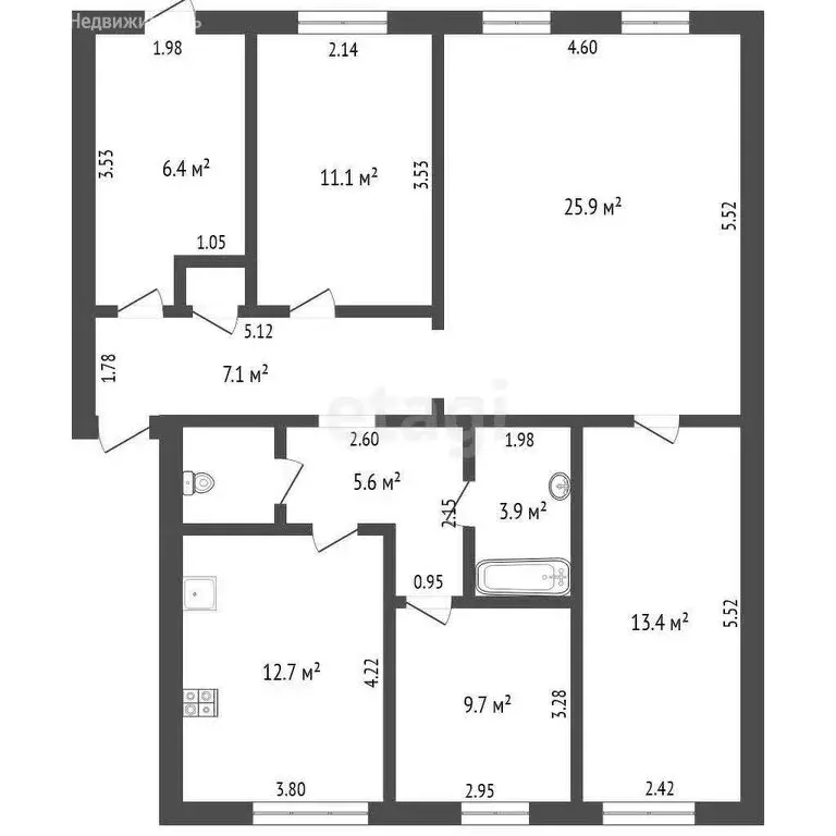 4-комнатная квартира: село Вагай, улица Стройгородок, 4 (99 м) - Фото 1