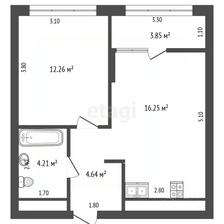 1-к кв. Тюменская область, Тюмень ул. Арктическая, 9 (42.0 м) - Фото 2