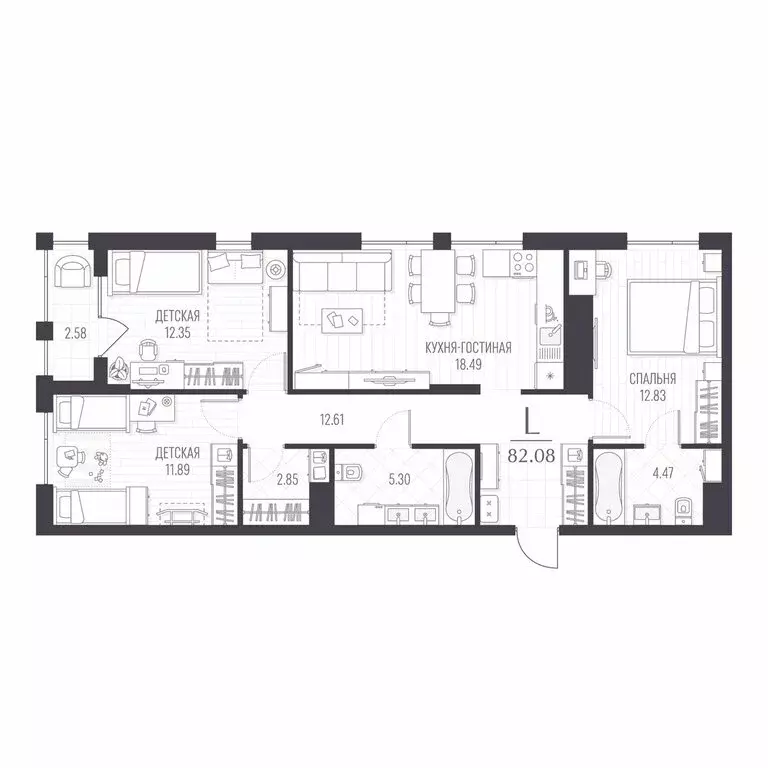 3-комнатная квартира: Курск, улица Чехова, 5 (82.08 м) - Фото 1