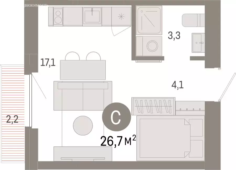 Квартира-студия: Новосибирский район, рабочий посёлок Краснообск, 3-й ... - Фото 1