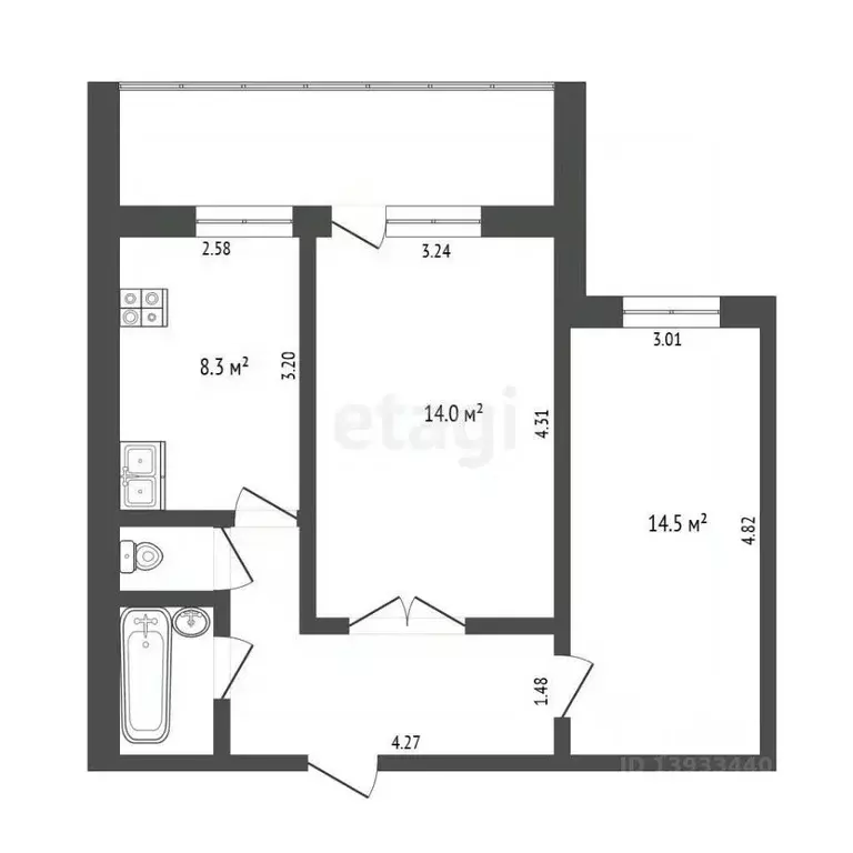 2-к кв. Тюменская область, Тюмень ул. Щербакова, 150 (47.9 м) - Фото 2