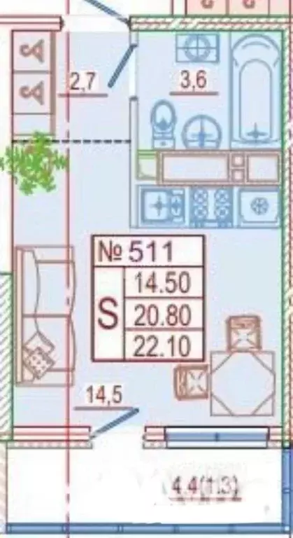 Студия Краснодарский край, Новороссийск ул. Куникова (22.1 м) - Фото 1