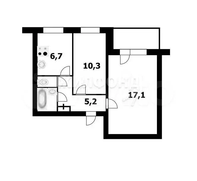 2-к. квартира, 43,4 м, 9/9 эт. - Фото 0