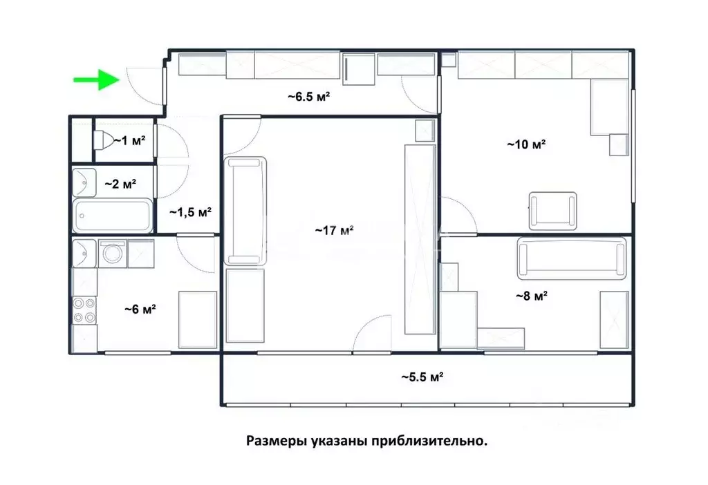 3-комнатная квартира: Троицк, микрорайон В, 30 (52 м) - Фото 1