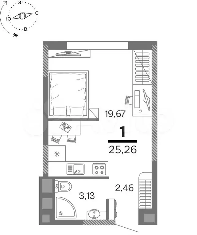 квартира-студия, 25,3 м, 5/16 эт. - Фото 0