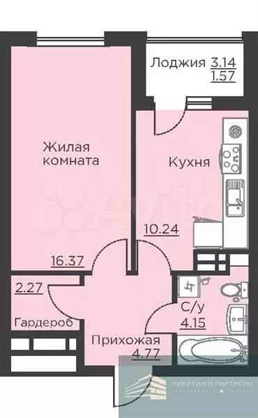 1-к. квартира, 39,4 м, 8/18 эт. - Фото 0