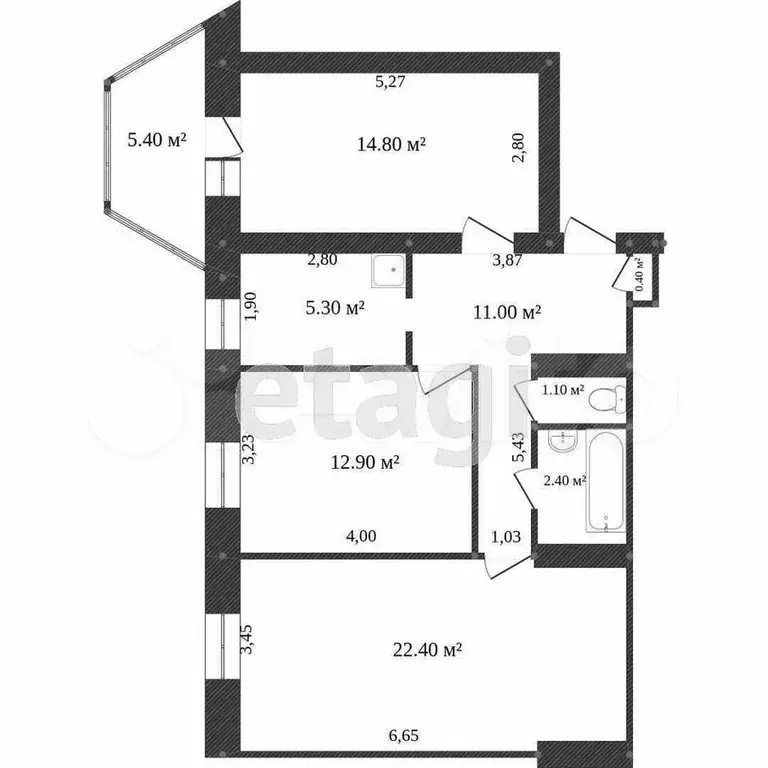 3-к. квартира, 68,9 м, 5/5 эт. - Фото 0