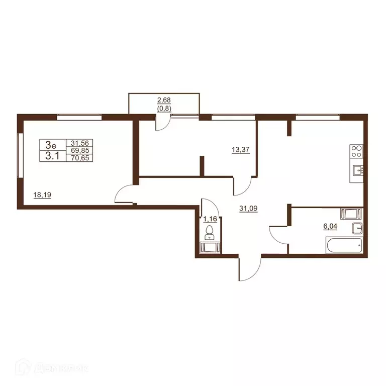 Продаётся 3-к квартира, 70.65 м - Фото 0