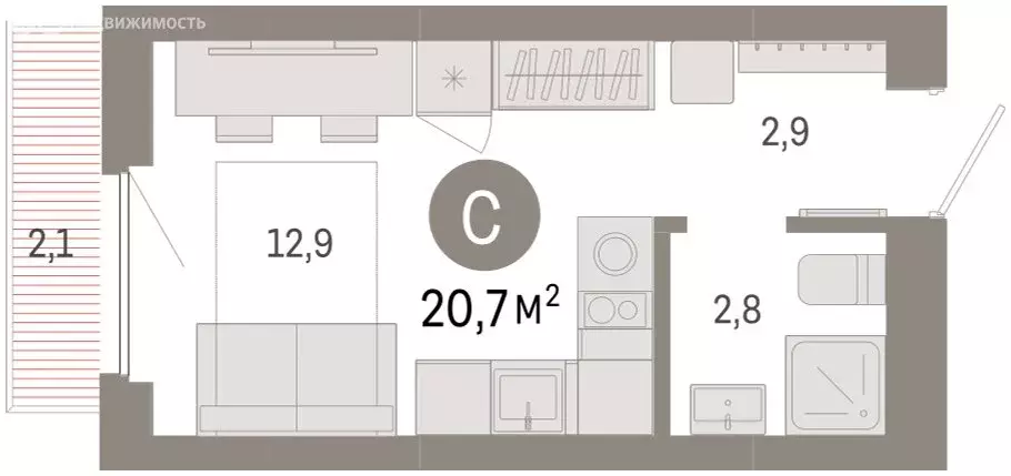Квартира-студия: Новосибирск, квартал Лебедевский (20.7 м) - Фото 1