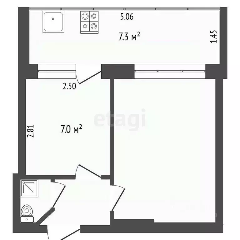 2-к кв. Тюменская область, Тюмень Рабфаковская ул., 2 (26.4 м) - Фото 2