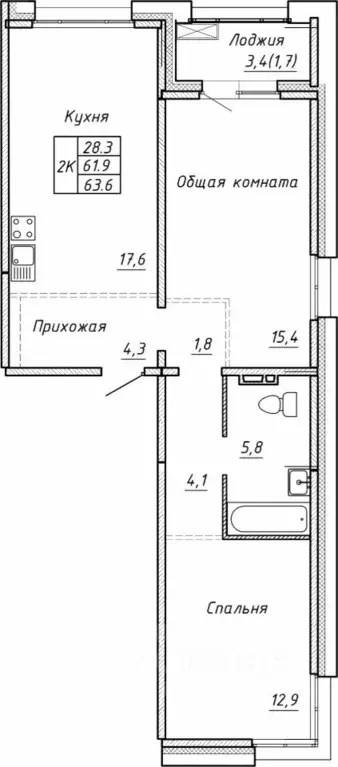 Свободной планировки кв. Новосибирская область, Новосибирск  (63.6 м) - Фото 0