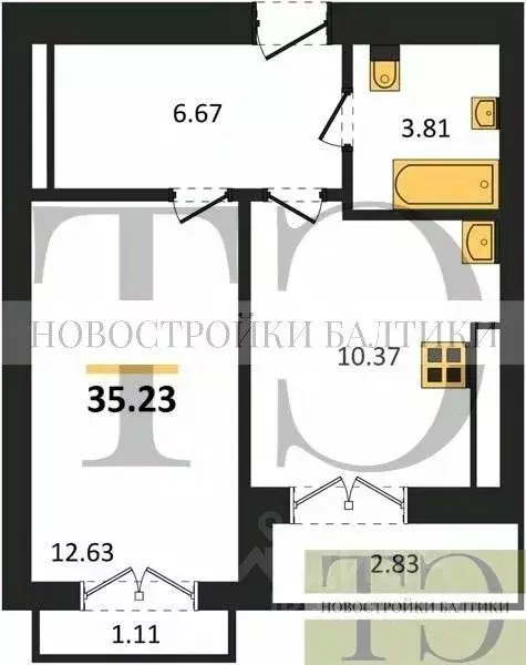 1-к кв. Калининградская область, Калининград ул. Героя России ... - Фото 0