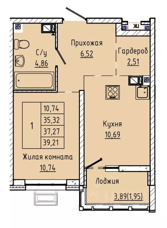 1-к кв. Ростовская область, Ростов-на-Дону ул. Текучева, 370/3 (36.62 ... - Фото 0