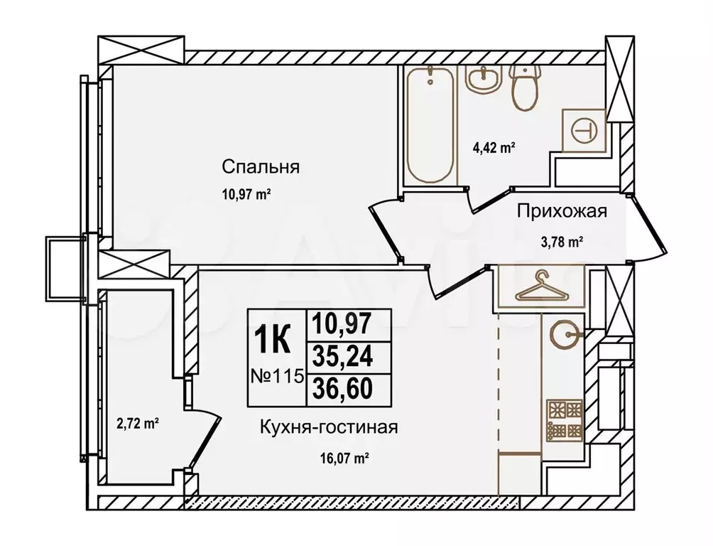 1-к. квартира, 36,6 м, 12/16 эт. - Фото 0