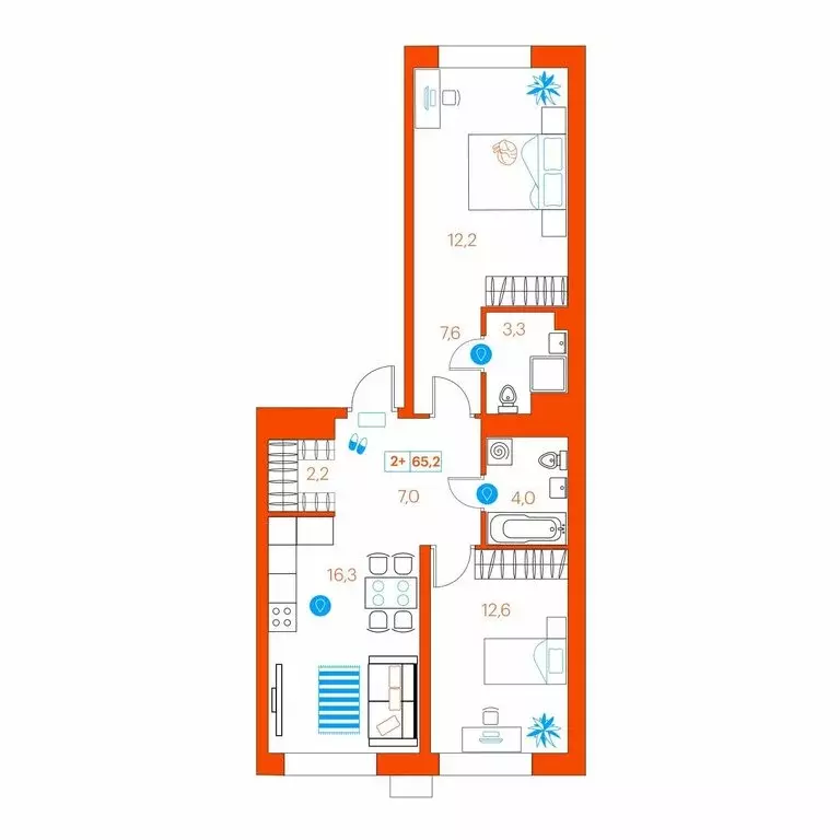 2-комнатная квартира: Тюмень, улица Ветеранов Труда, 36А/3 (65.2 м) - Фото 0