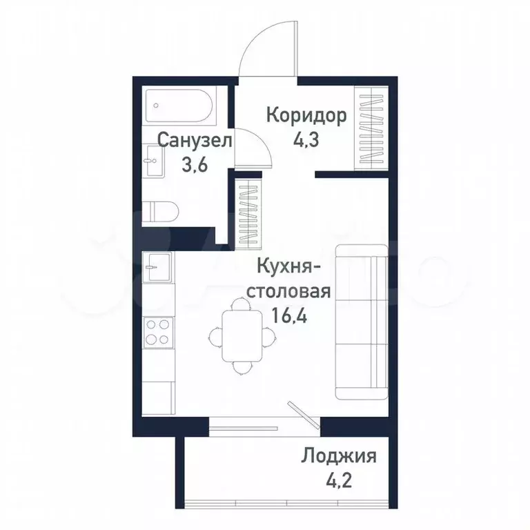 Квартира-студия, 24,1м, 4/10эт. - Фото 0