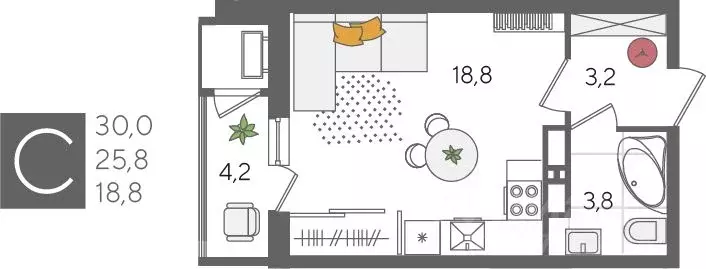 Студия Краснодарский край, Краснодар Черемушки мкр, Рекорд жилой ... - Фото 1