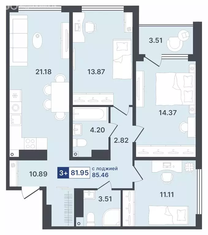 3-комнатная квартира: Тюмень, Ставропольская улица, 1 (81.95 м) - Фото 0