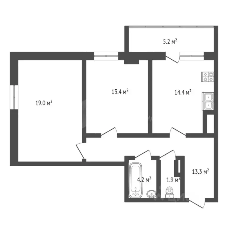 2-к кв. Тюменская область, Тюмень ул. Вересковая, 9 (64.0 м) - Фото 1