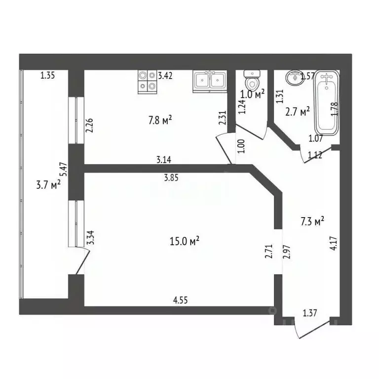 1-к кв. Башкортостан, Стерлитамак ул. Артема, 149 (33.8 м) - Фото 2