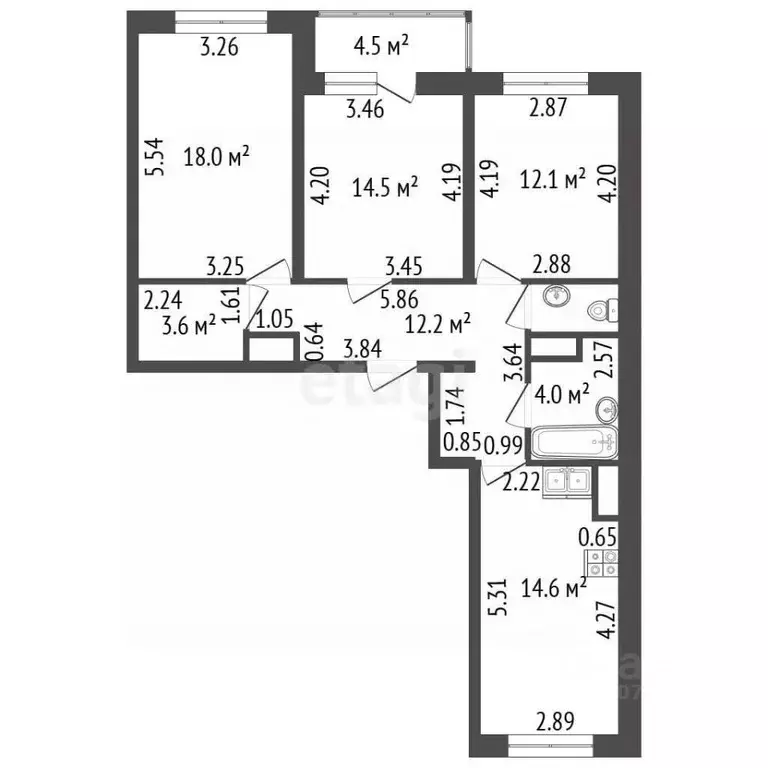 3-к кв. Санкт-Петербург проезд Дизельный, 11к3 (80.8 м) - Фото 2