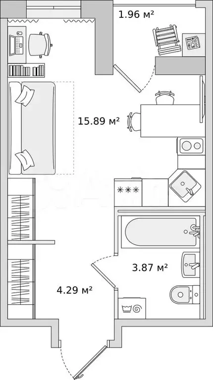 Квартира-студия, 26 м, 9/23 эт. - Фото 1