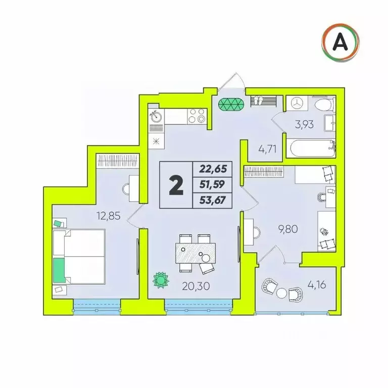 2-к кв. Калужская область, Калуга Зеленый жилой комплекс (53.67 м) - Фото 1