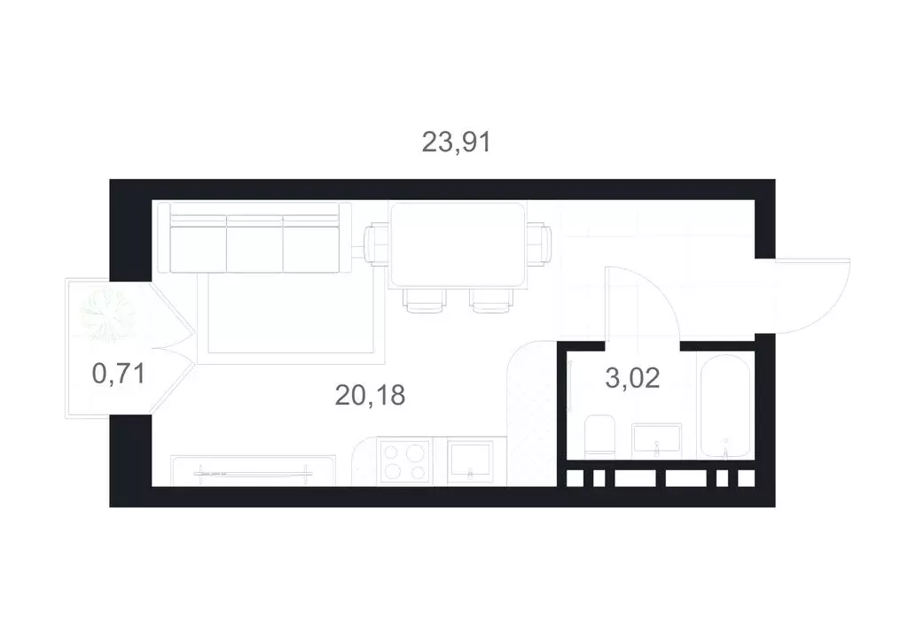 Квартира-студия: Каспийск, улица М. Халилова, 1А (23.91 м) - Фото 1