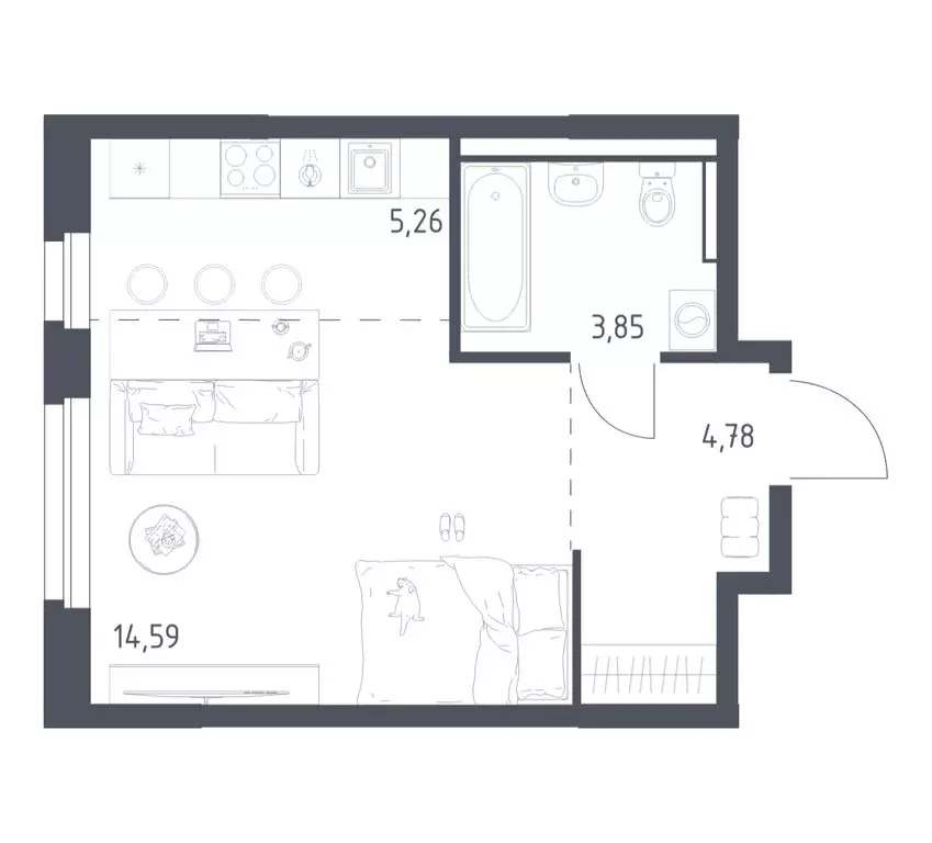 Квартира-студия: Екатеринбург, улица Лётчиков, 15В (28.48 м) - Фото 1