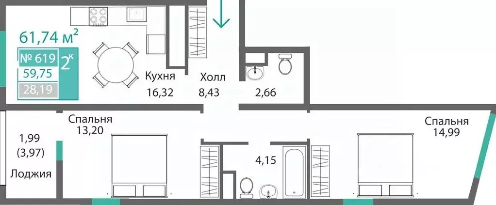 2-к кв. Крым, Симферополь Крымская роза мкр,  (61.74 м) - Фото 0