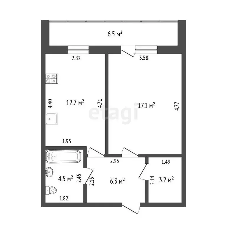 1-комнатная квартира: Тюмень, улица Пермякова, 71 (43.8 м) - Фото 1