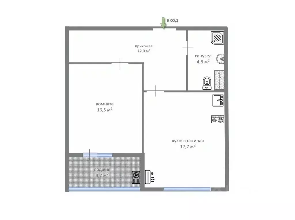 1-к кв. Санкт-Петербург наб. Реки Смоленки, 3к1 (48.2 м) - Фото 1